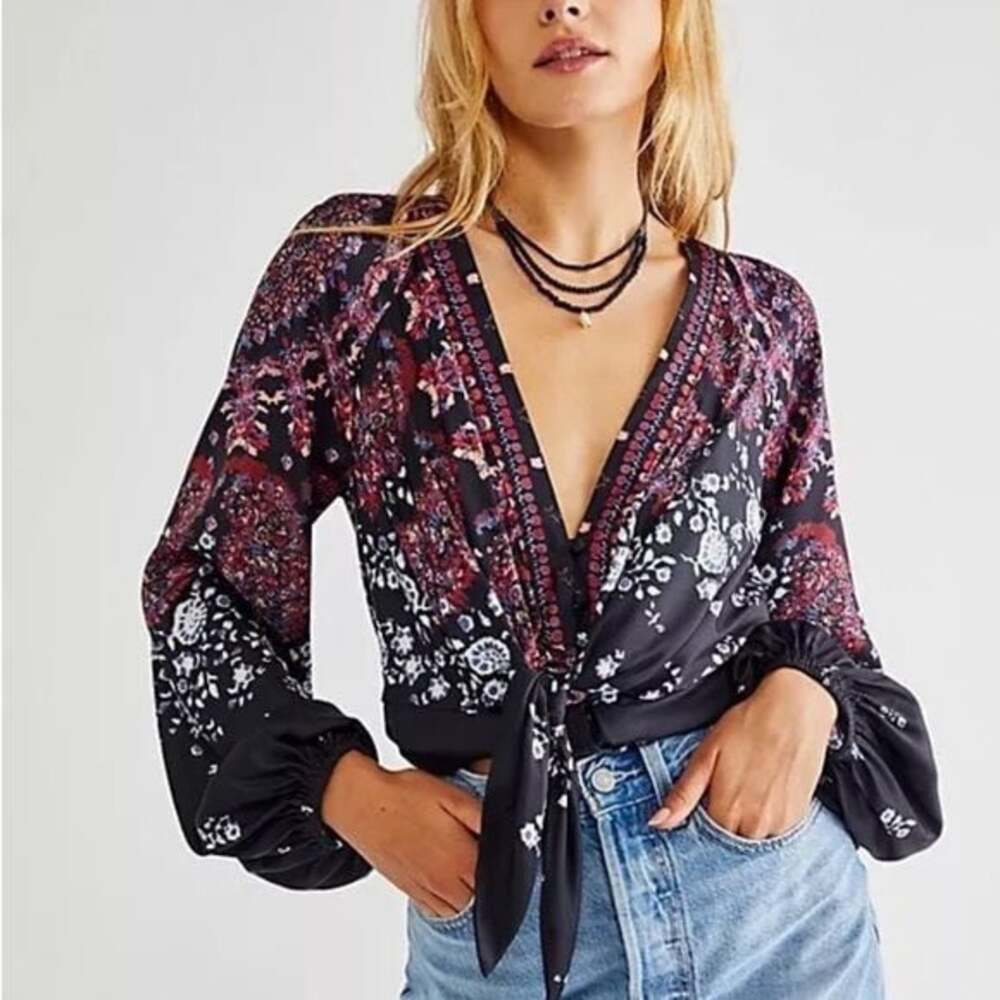 NWT Free People Run Free Printed Tunic In Night Boho Top , Sz S